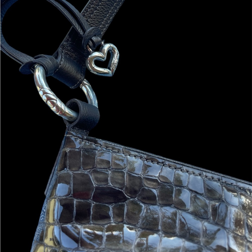 BRIGHTON Croc Embossed Brown Patent Leather Hobo Shoulder Bag - Picture 5 of 10